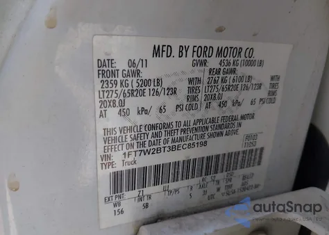 2011 Ford F-250 Lariat z USA, uszkodzony, nr VIN 1FT7W2BT3BEC85198